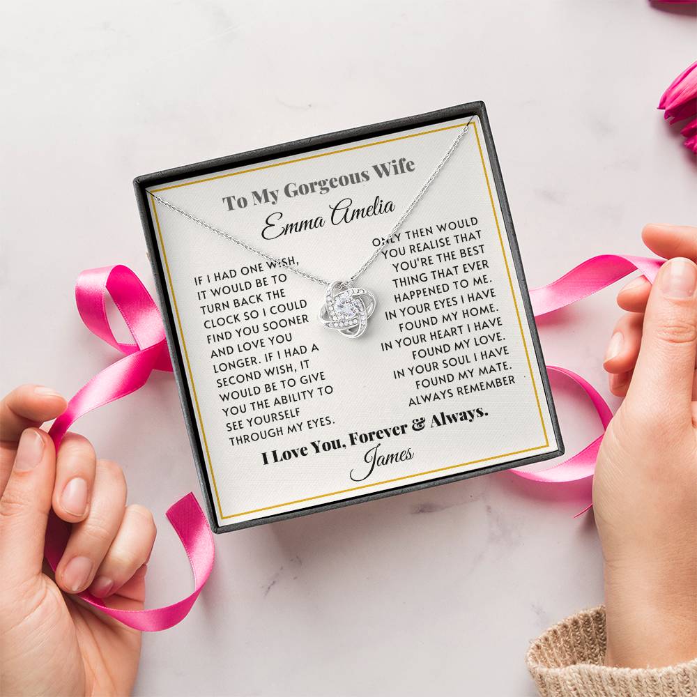 Personalised Love Knot Necklace for Wife – Gift from Husband (Custom Name)