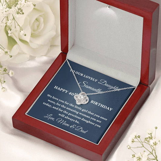 To Our Lovely Daughter Personalised 40th Birthday Necklace – Love Knot Gift From Mum & Dad