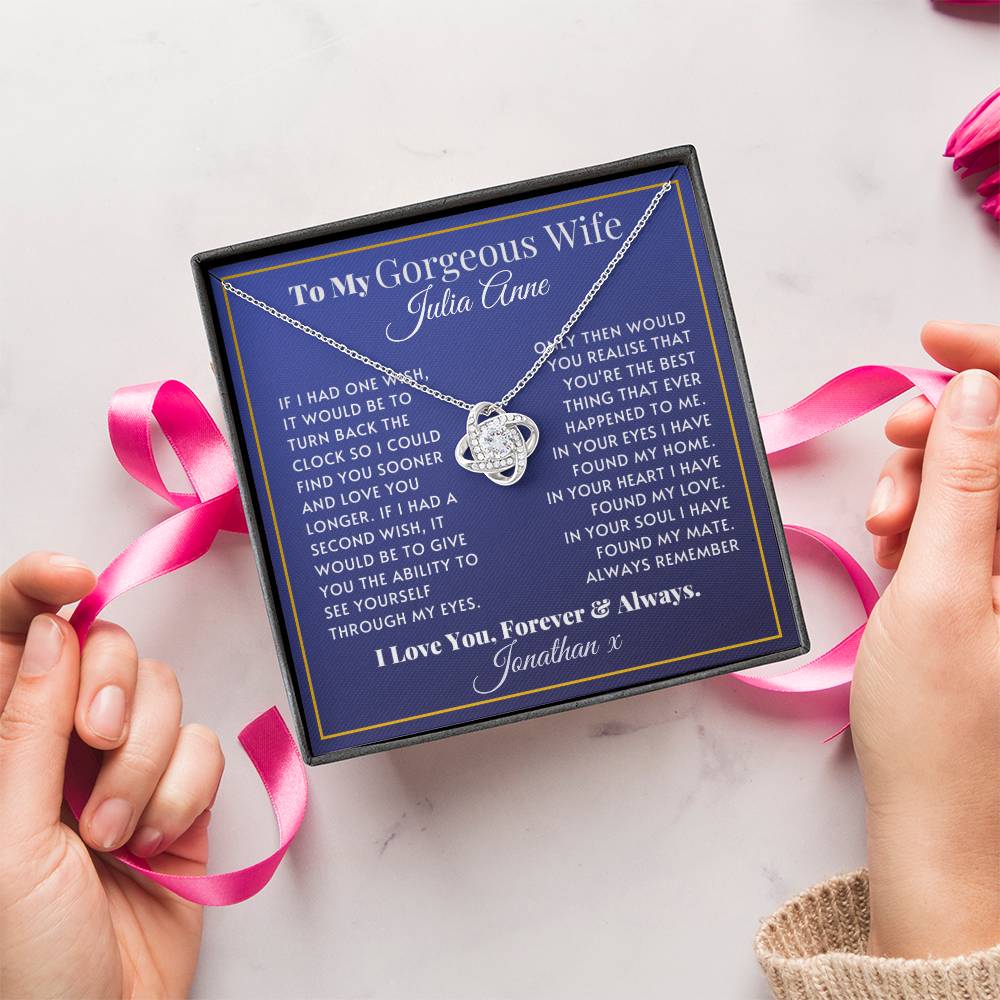 Personalised Love Knot Necklace for Wife – Gift from Husband (Custom Name)