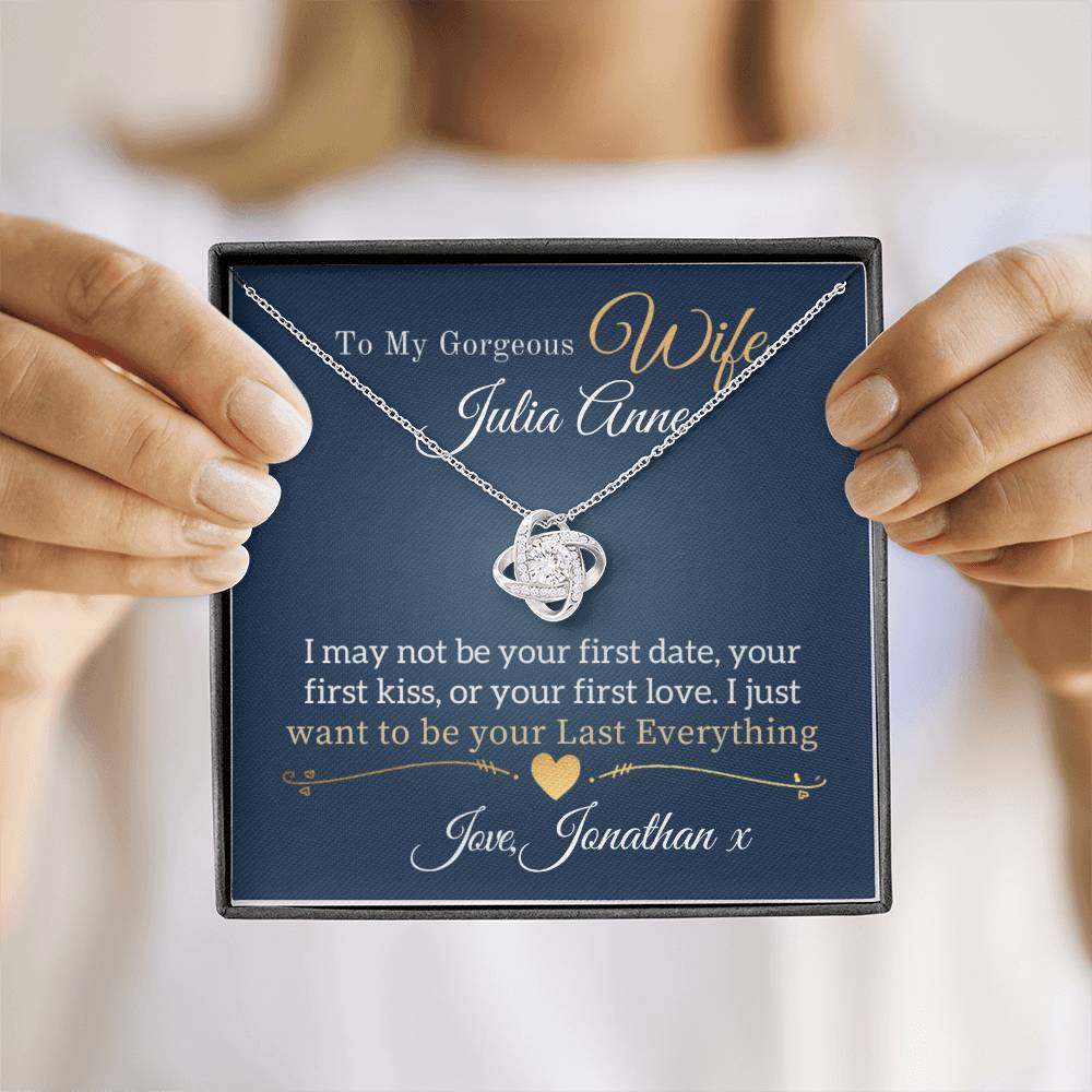 To My Gorgeous Wife Personalised Love Knot Necklace – Custom Name Gift for Wife