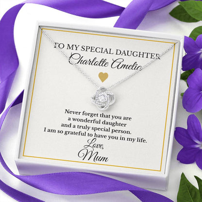 Personalised Love Knot Necklace for Daughter – Gift from Mum UK
