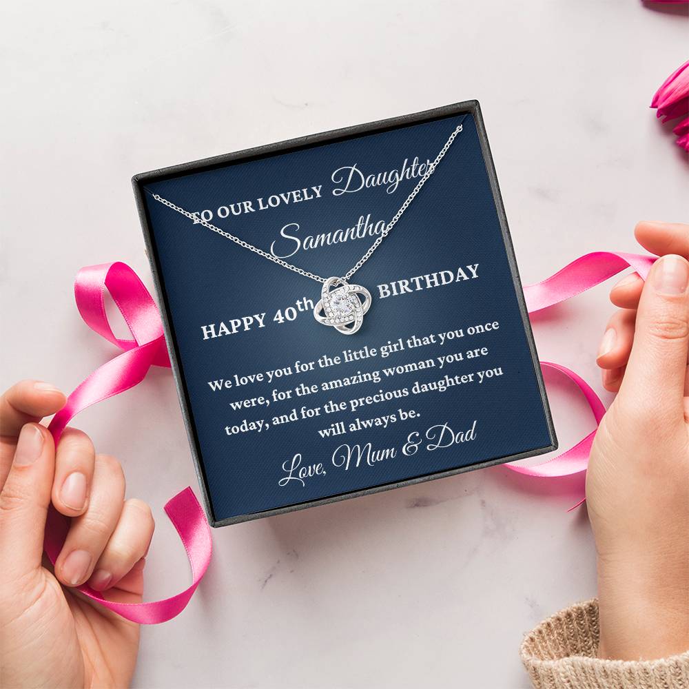 To Our Lovely Daughter Personalised 40th Birthday Necklace – Love Knot Gift From Mum & Dad