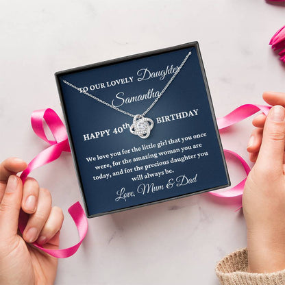 To Our Lovely Daughter Personalised 40th Birthday Necklace – Love Knot Gift From Mum & Dad
