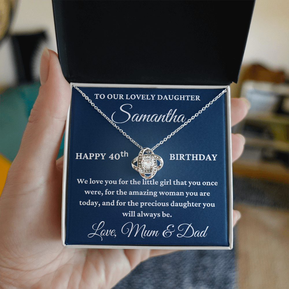 To Our Lovely Daughter Personalised 40th Birthday Necklace – Love Knot Gift From Mum & Dad