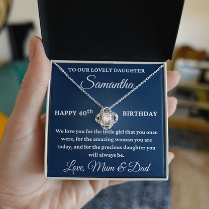 To Our Lovely Daughter Personalised 40th Birthday Necklace – Love Knot Gift From Mum & Dad