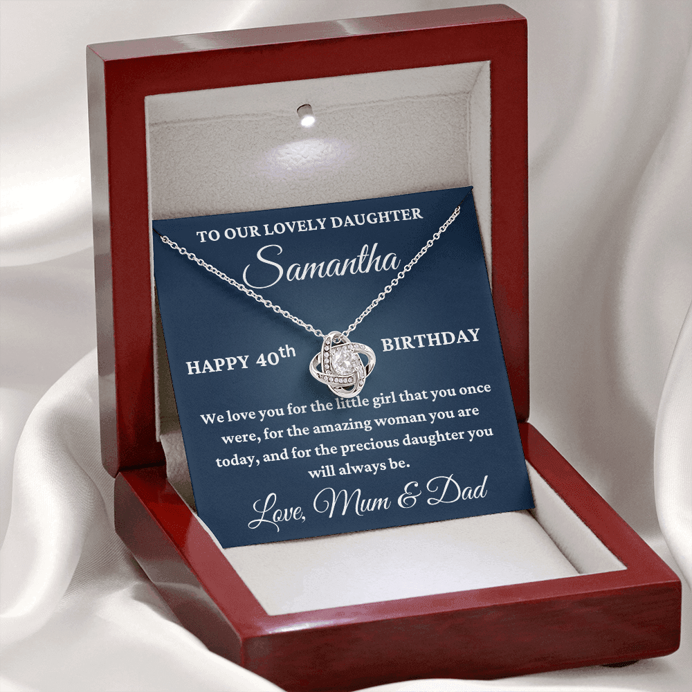To Our Lovely Daughter Personalised 40th Birthday Necklace – Love Knot Gift From Mum & Dad