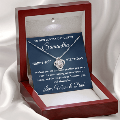 To Our Lovely Daughter Personalised 40th Birthday Necklace – Love Knot Gift From Mum & Dad