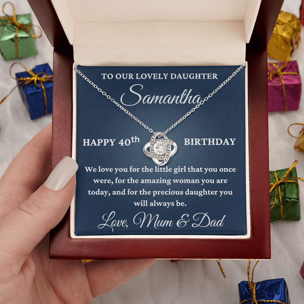 To Our Lovely Daughter Personalised 40th Birthday Necklace – Love Knot Gift From Mum & Dad