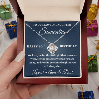 To Our Lovely Daughter Personalised 40th Birthday Necklace – Love Knot Gift From Mum & Dad