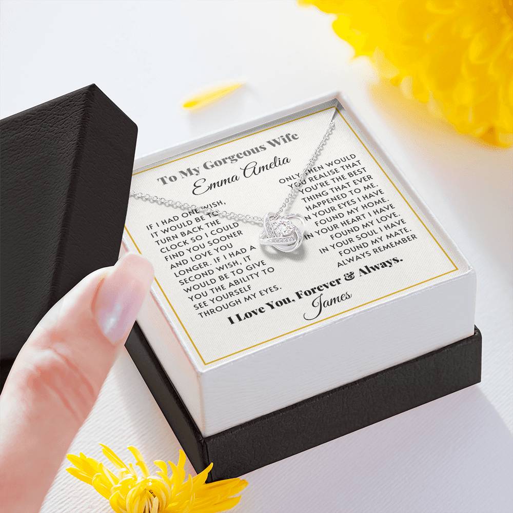 Personalised Love Knot Necklace for Wife – Gift from Husband (Custom Name)