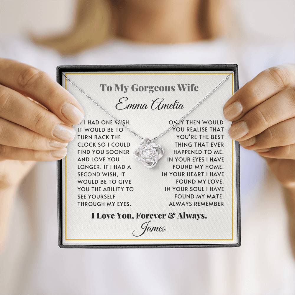 Personalised Love Knot Necklace for Wife – Gift from Husband (Custom Name)