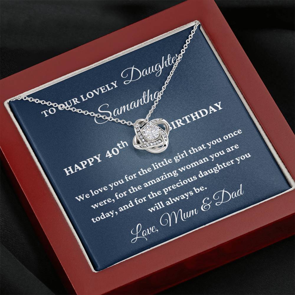 To Our Lovely Daughter Personalised 40th Birthday Necklace – Love Knot Gift From Mum & Dad