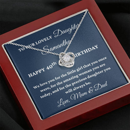 To Our Lovely Daughter Personalised 40th Birthday Necklace – Love Knot Gift From Mum & Dad